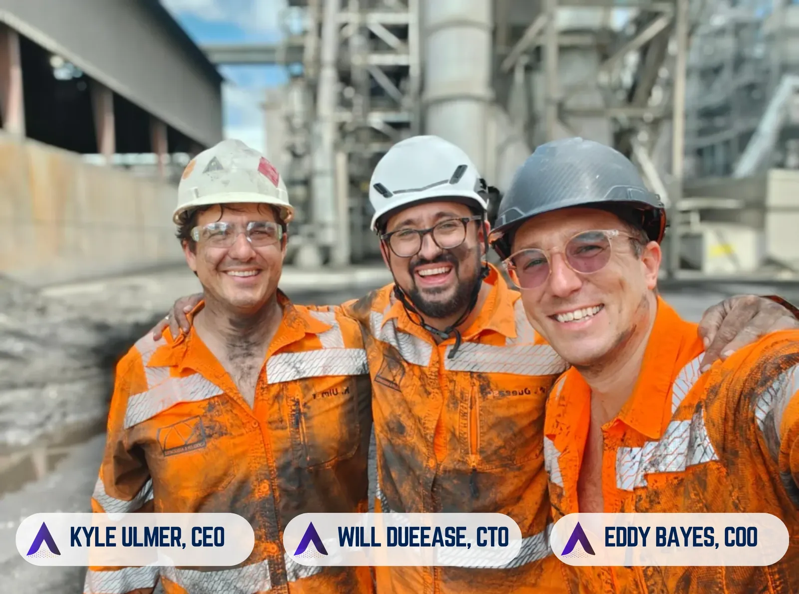 Altamus leadership Kyle Ulmer, Will Dueease and Eddy Bayes in safety gear at an industrial plant