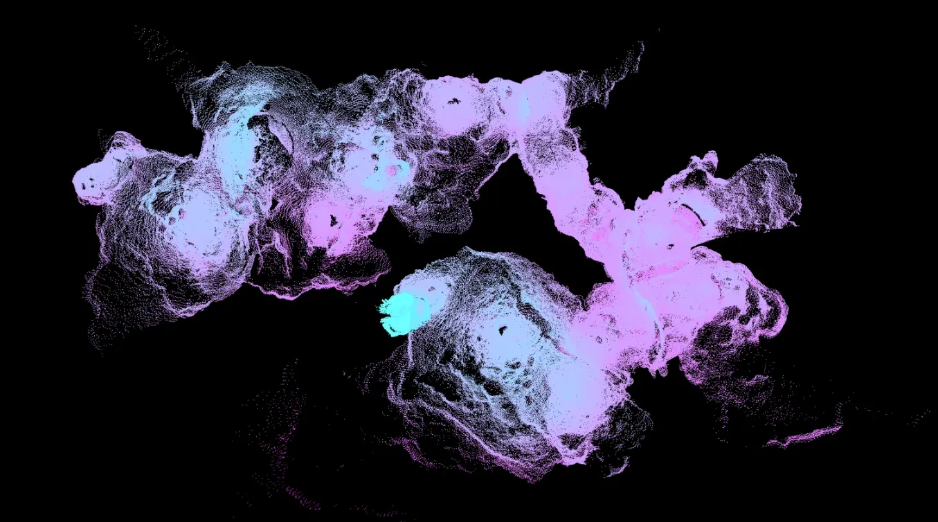 Bird's-eye 3D point cloud view of the Bat Cave