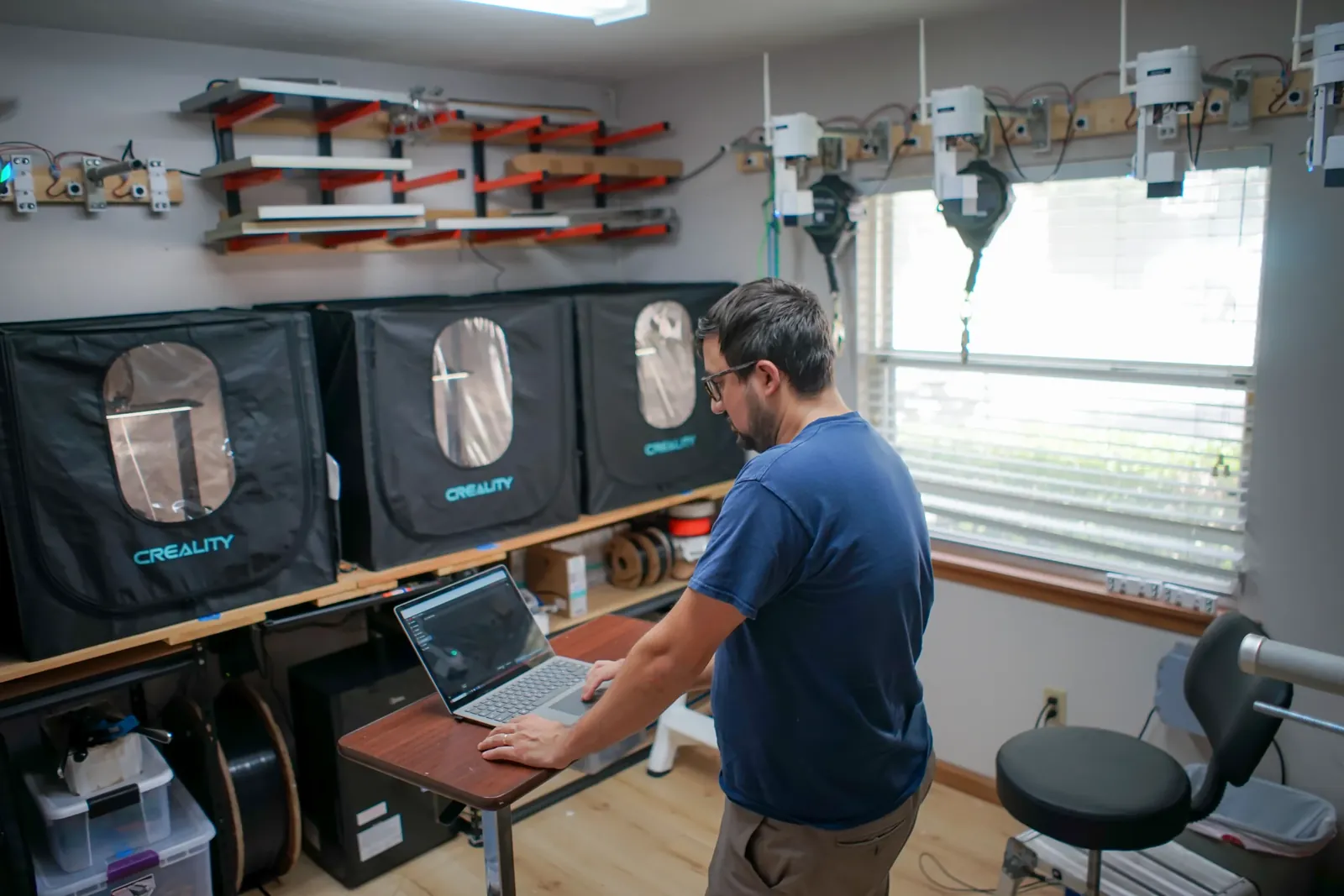 Altamus 3D prototyping lab with enclosed 3D printers and LiDAR sensor prototypes under test