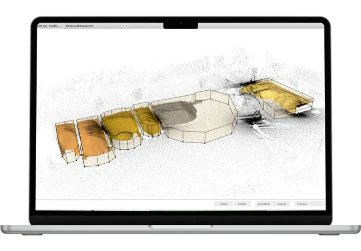 Hyperion dashboard showing a 3D model and volume of bulk material piles