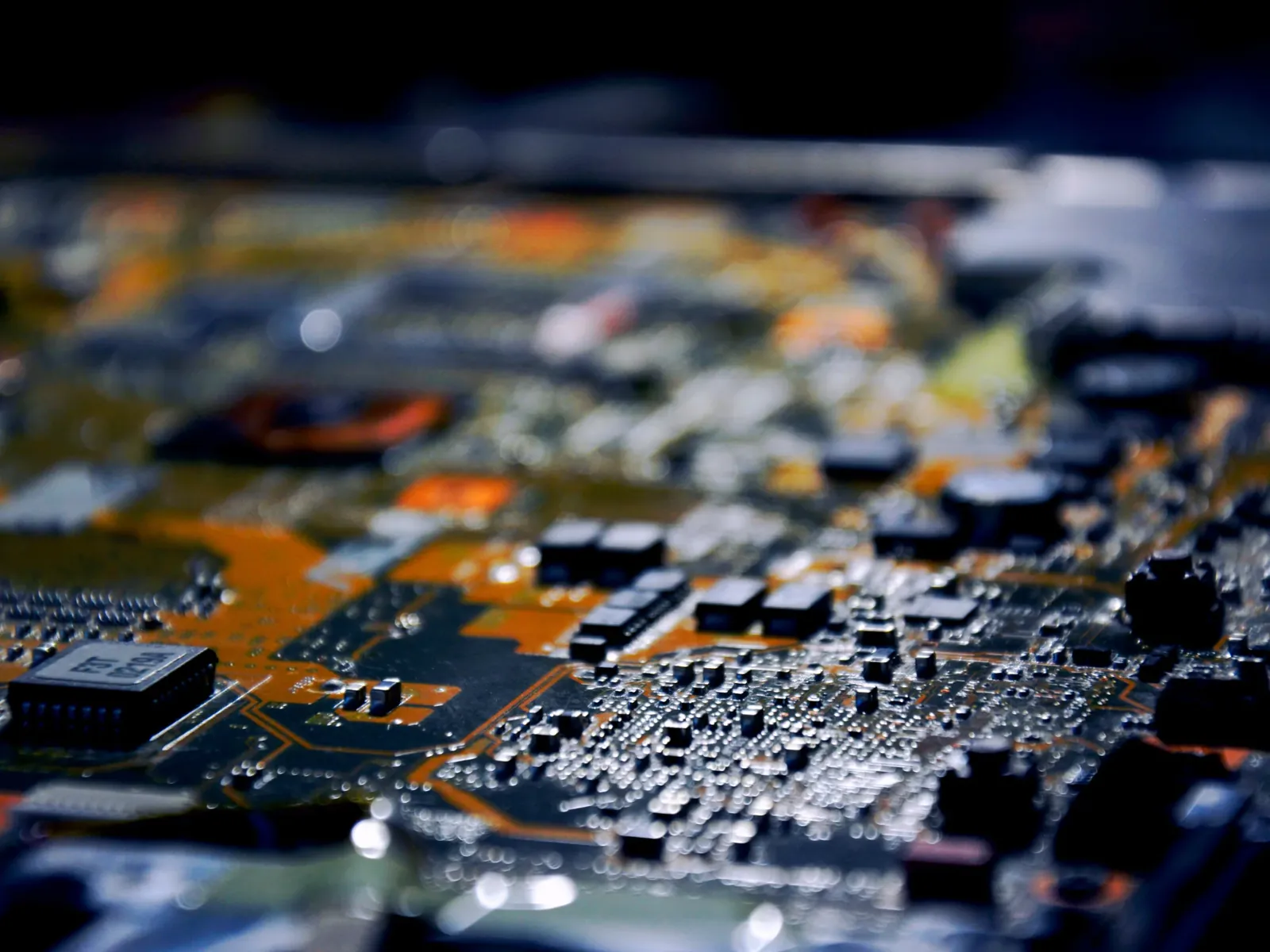 Close-up of a populated printed circuit board