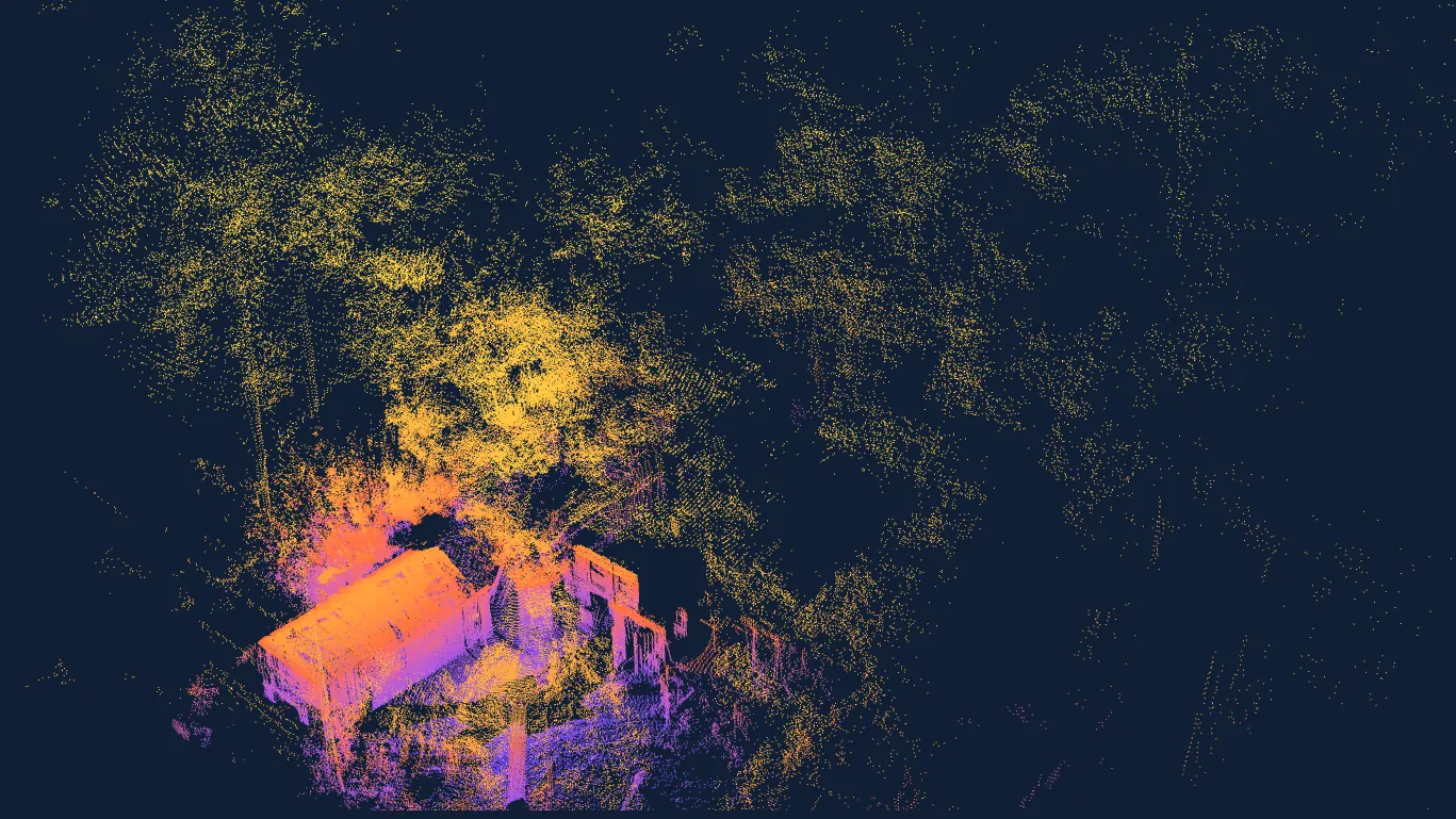 EOS2 LiDAR point cloud of a backyard and house for shed planning