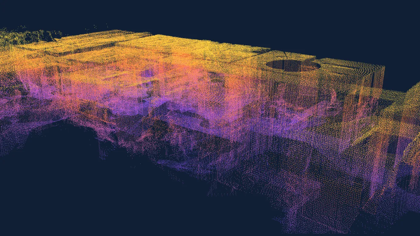Office building point cloud from the EOS2 low-cost 3D LiDAR scanner, used for 3D modeling