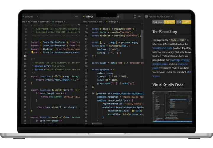 Source code open in a code editor during Altamus software development