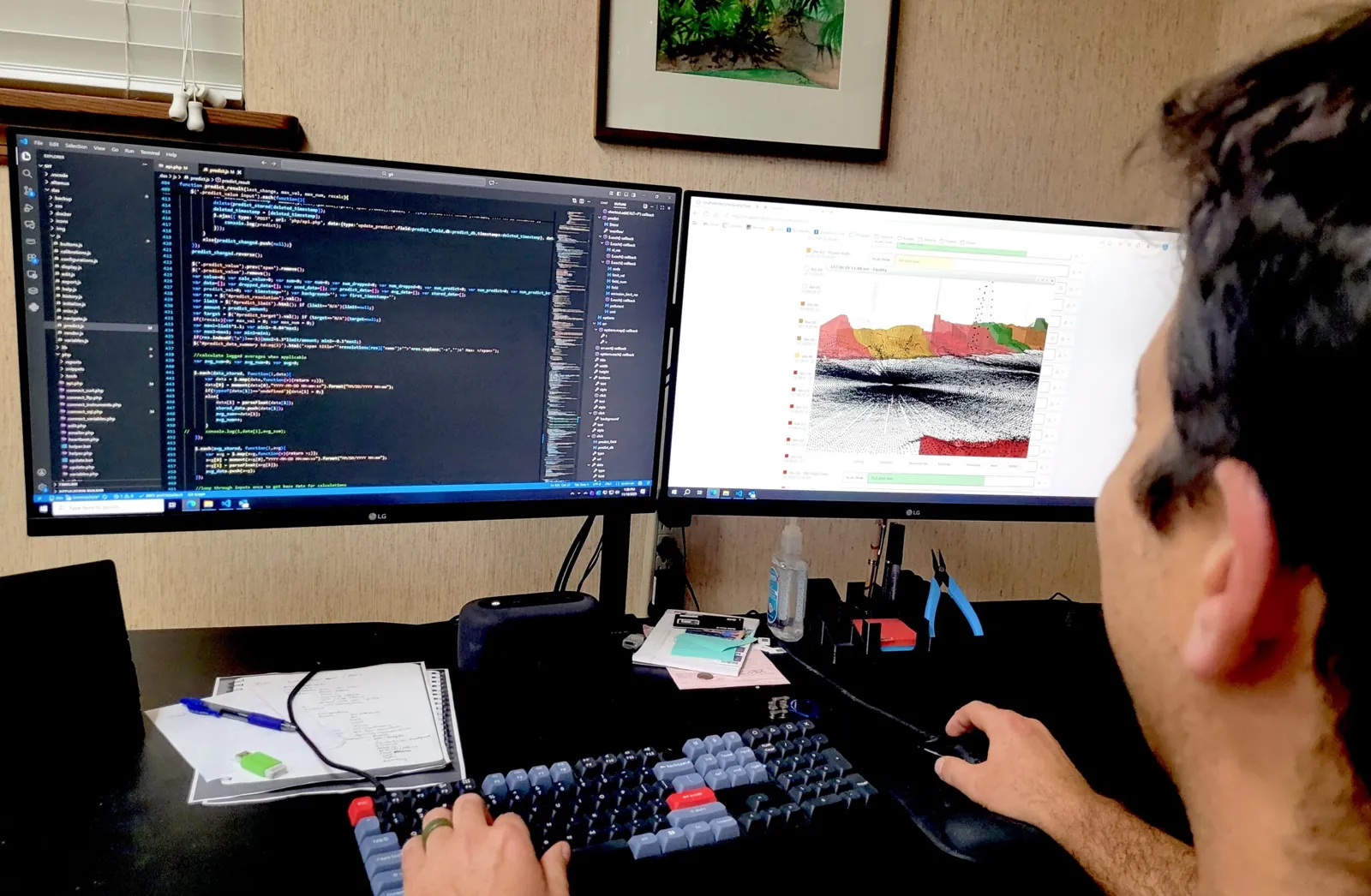 Altamus software developer writing custom code beside a 3D LiDAR point cloud application